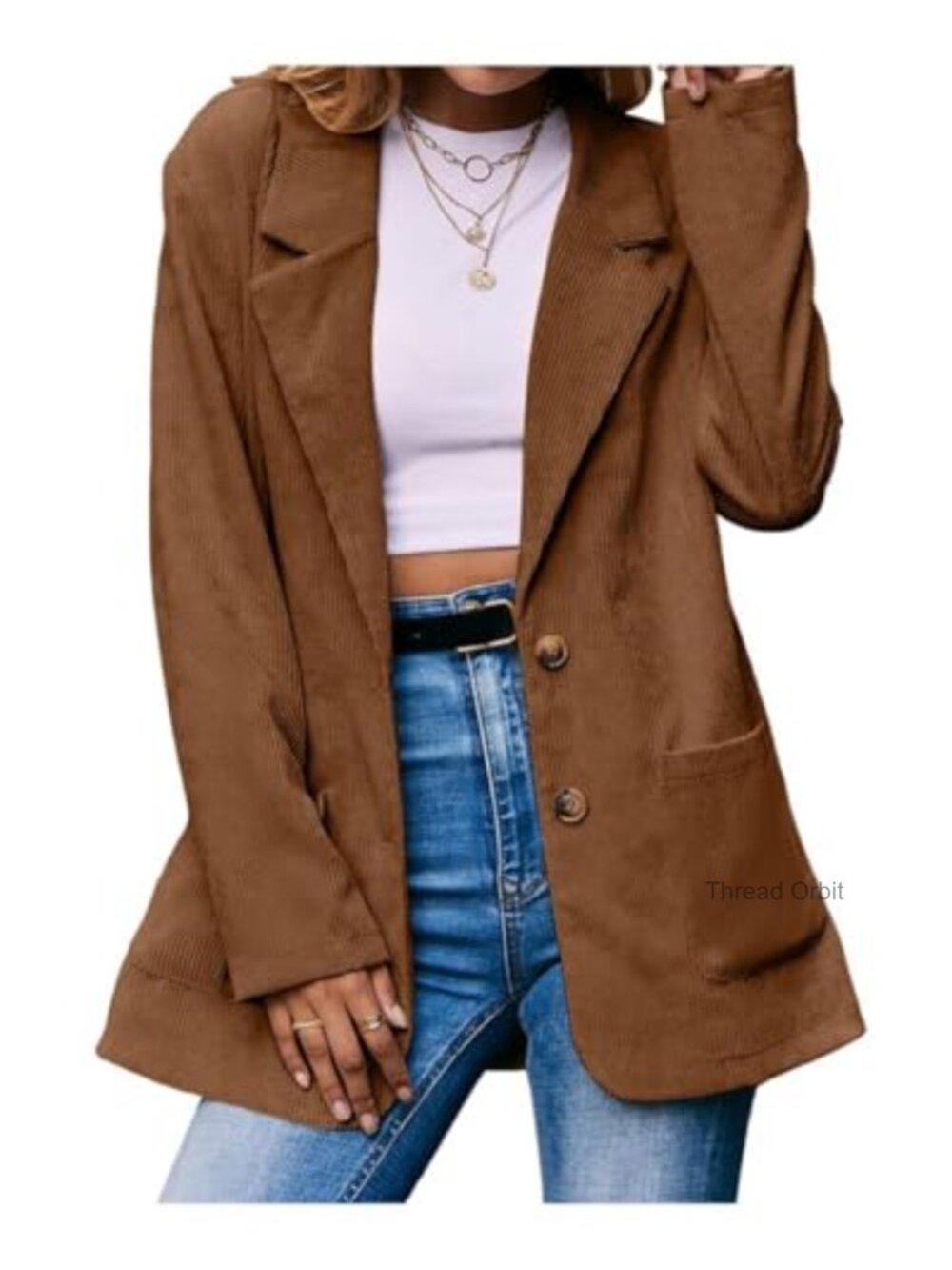 Womens Corduroy Blazer Button Down Cropped Business Casual Work Jacket